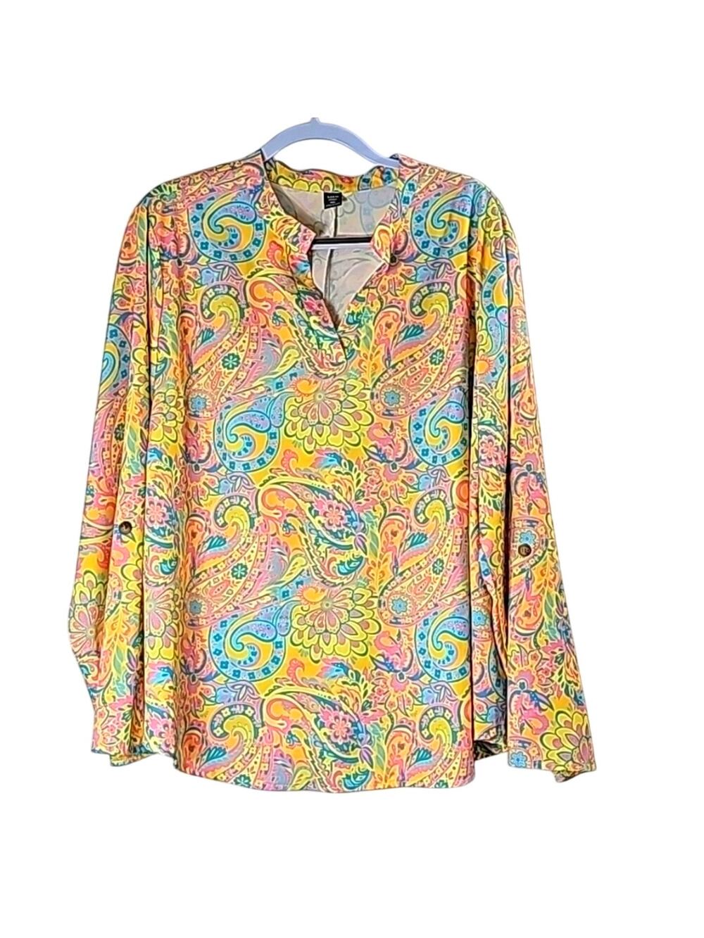 Womens Sz 3x Multicolor Y2K Roll  Lightweight Spring V-Neck Shein Curvy Top